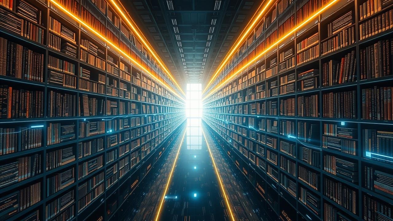 An infinite digital library representing the vast training data behind large language models
